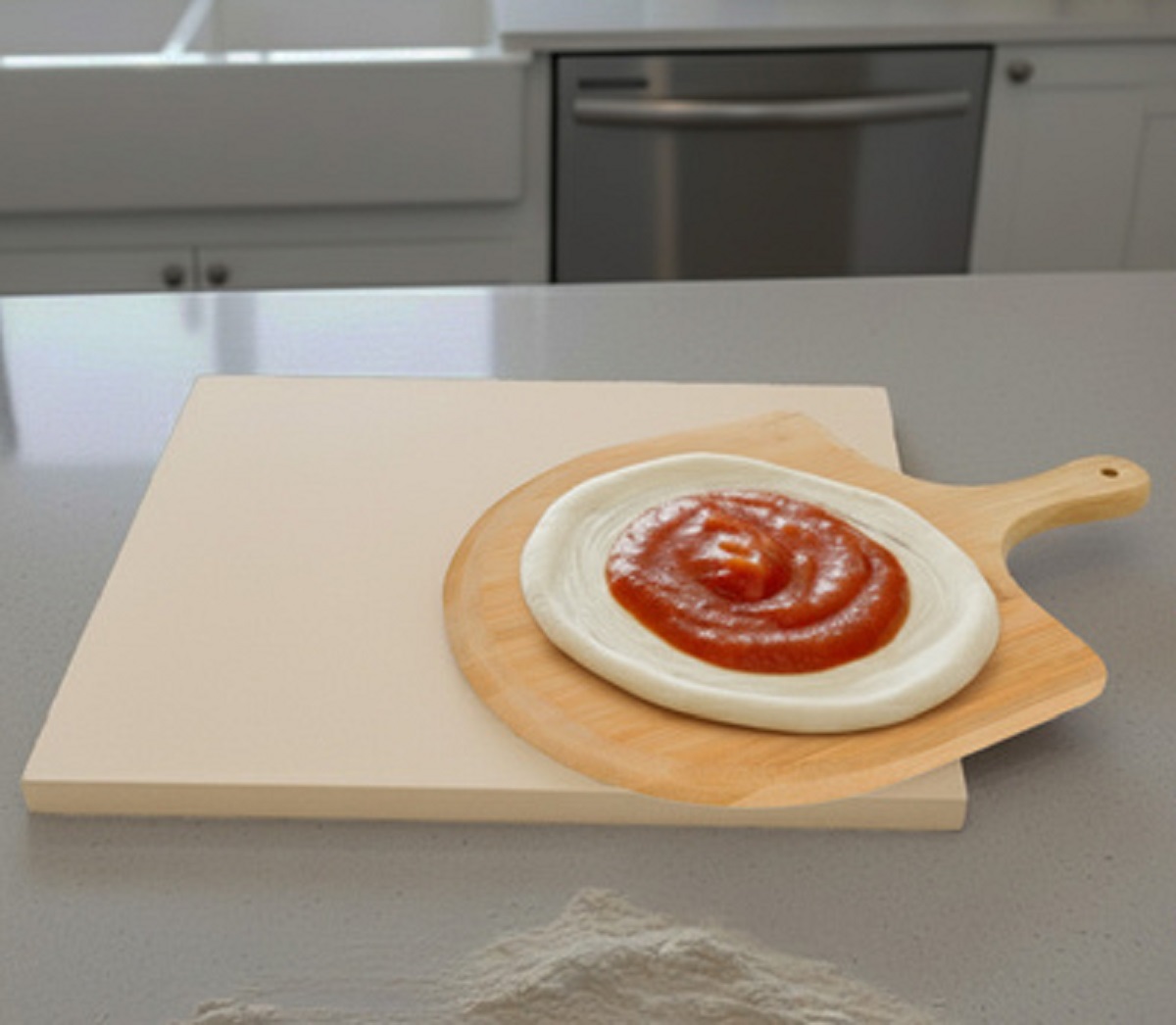 Trvácny kameň na pizzu do rúry a na gril s bambusovou lopatkou